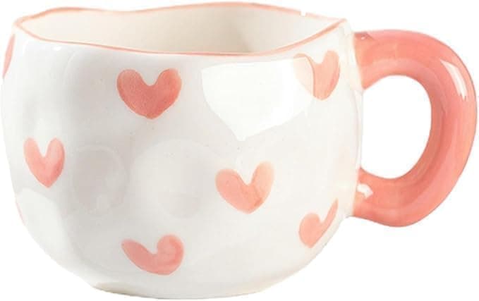Cute Coffee Mug Hand Painted Creative Hand Painted Small Hearts Coffee Mug (Pink Heart)
