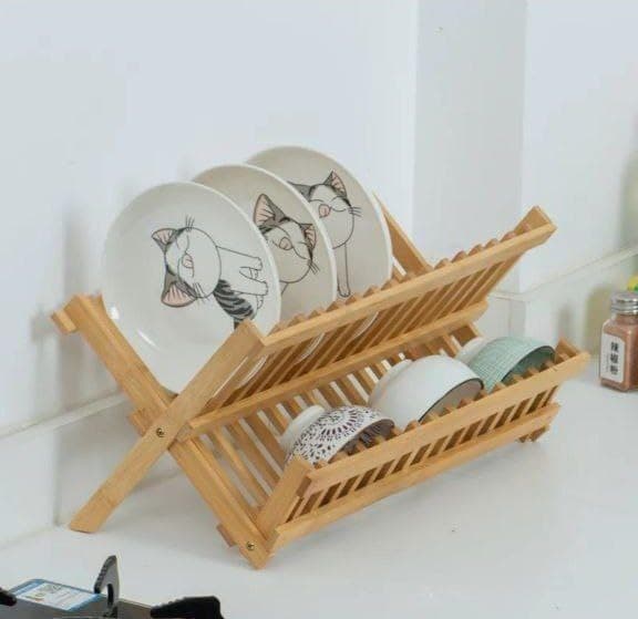 Large Antibacterial Wooden Dish Drying Rack Organizer - Kitchen Tools Holder