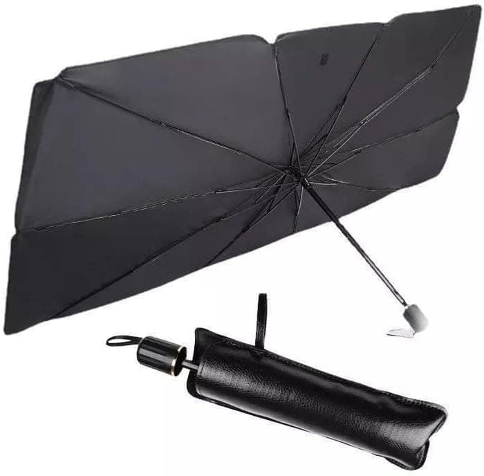 Car Windshield Sunshade Umbrella 130x75cm - Grey Polyester - Universal Fit - UV Protection