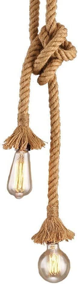 TWCE Hemp Rope Pendant Light, Retro Rope 1.5ft 150cm Double Head Pendant Light for Kitchen Resturant, Bulbs Not Included