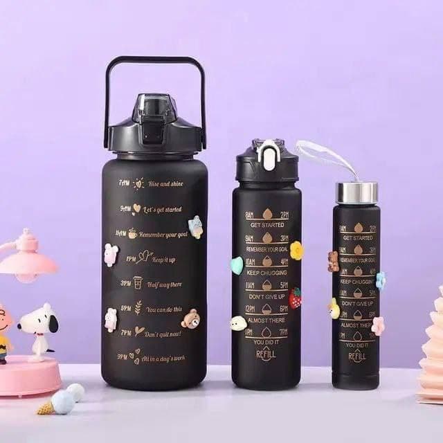 Black Glass Water Bottle Set - 5.04L Capacity - Stainless Steel Lid