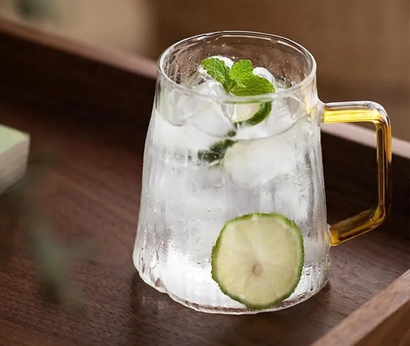 400ml Borosilicate Glass Tea Coffee Mug with Yellow Handle - Conical Shape