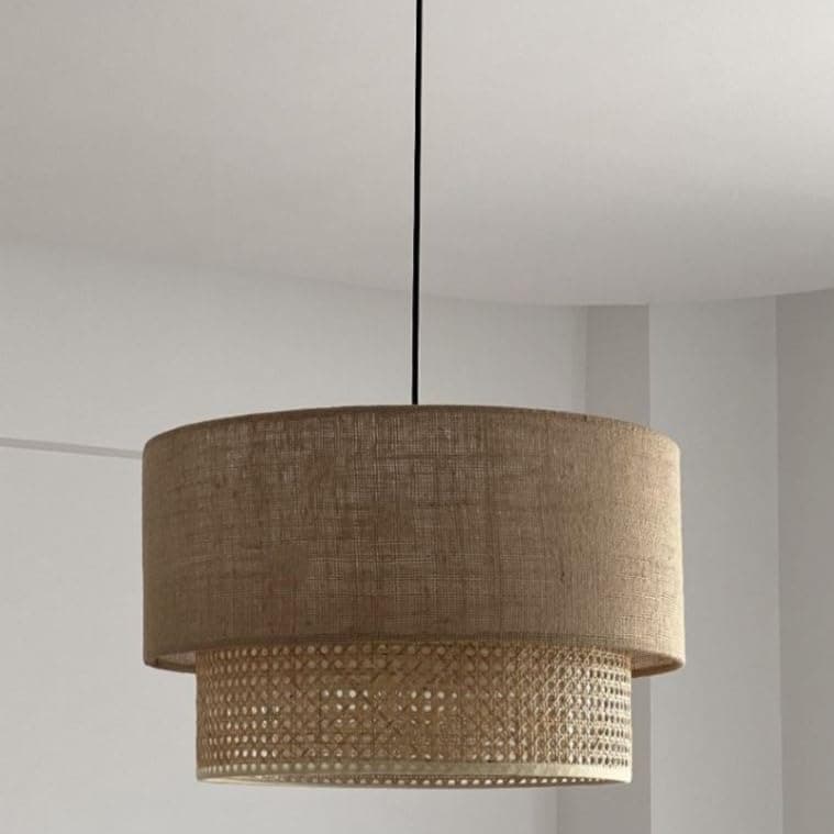 Tiffany Style Beige Clay Straw Ceiling Lamp - Semi Flush Mount
