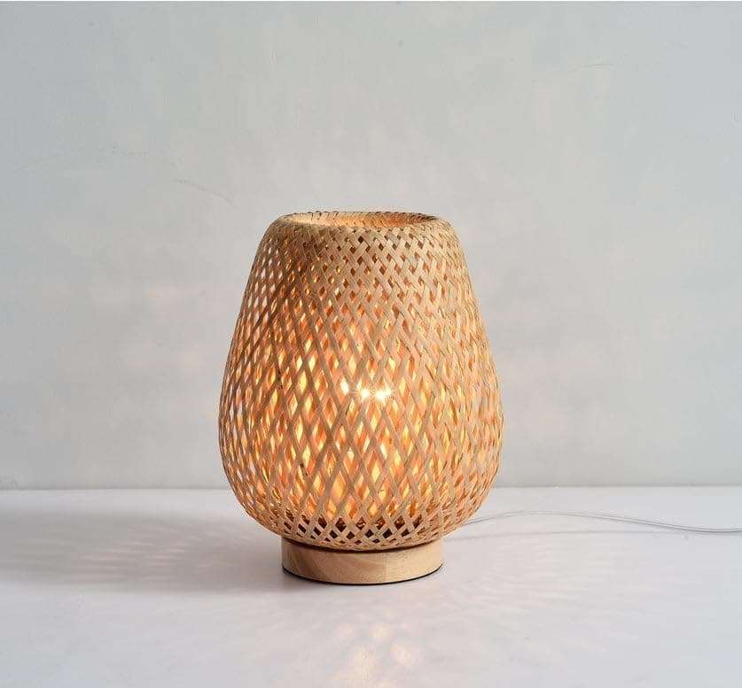 Meshkah Lighting Woven Bamboo Table Lamp with Light Pattern Effect - Matte Finish - E27 Bulb Base