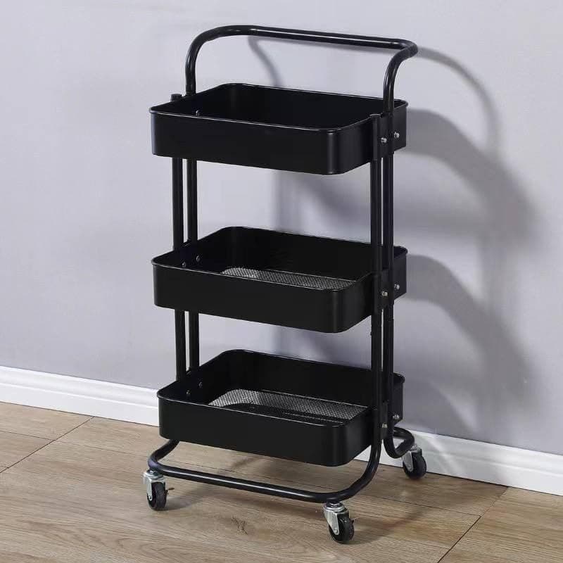 Metal Kitchen Storage Cart with 3 Tiers and Rotating Wheels