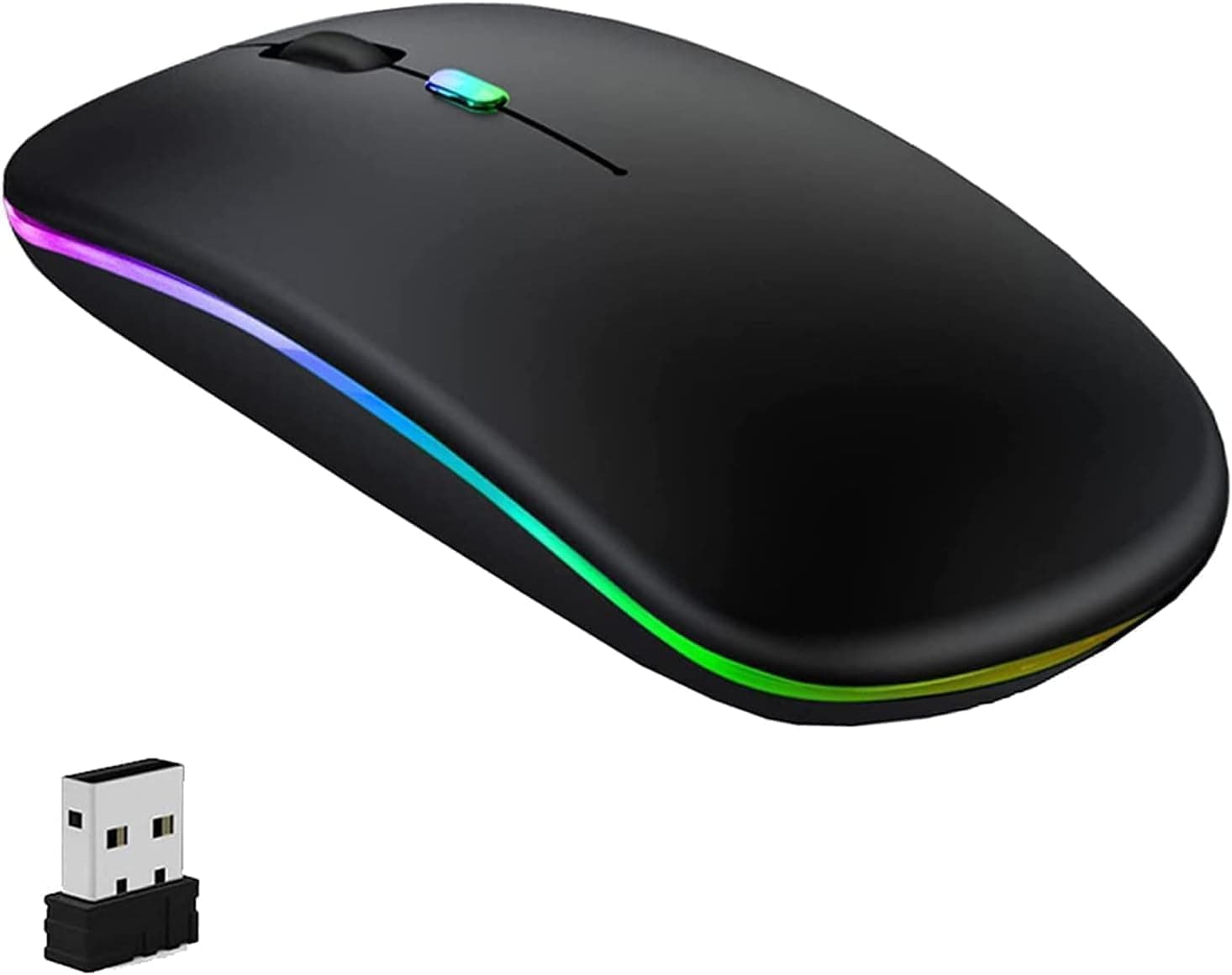 ماوس بلوتوث لاسلكي W10 - وضع مزدوج (مستقبل USB 2.4GHz + بلوتوث)، قابل لاعادة الشحن، نقرة صامتة، اضاءة خلفية RGB - اسود