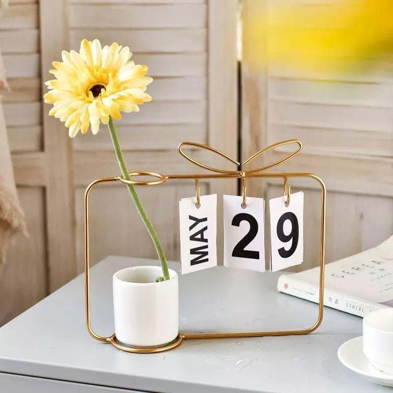Modern Ceramic Vase with Perpetual Flip Calendar - Multi Color Home Decor