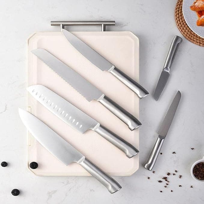 Professional 6-Piece Stainless Steel Kitchen Knife Set - Rust-Resistant Sharp Blades for Meat, Vegetables, Fruits, Bread - Comfortable Handles