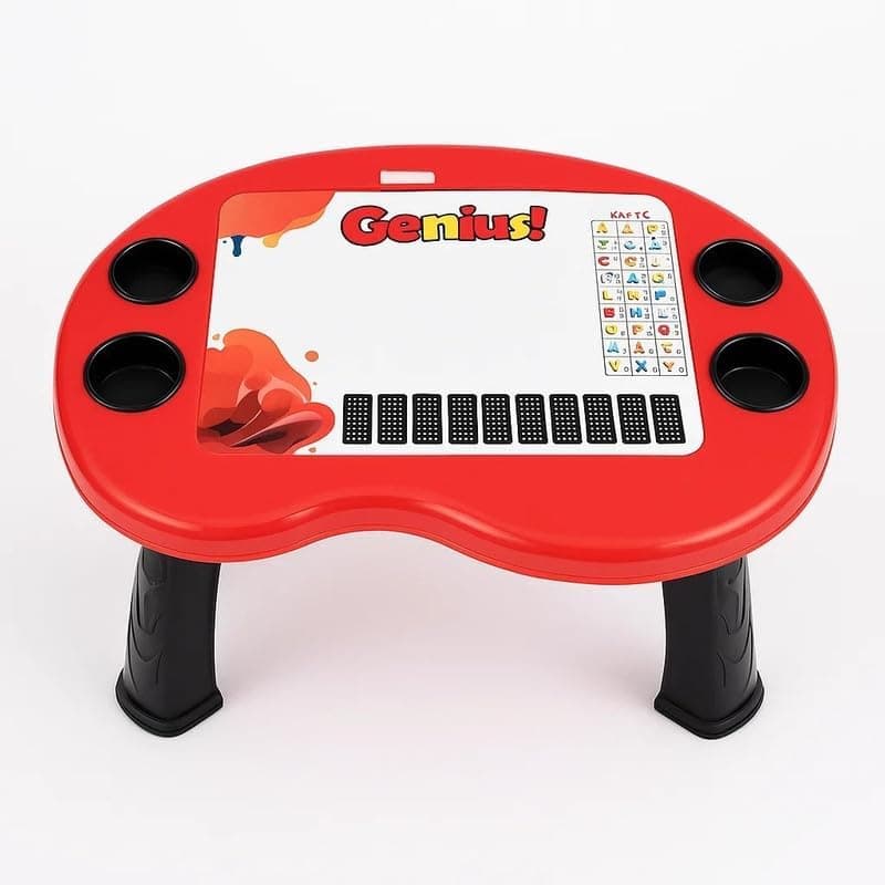 Kids Study Table, Lightweight Structure with Storage and Writing Board, Educational Desk with Alphabet, Multiplication Table and Pen Holder for Boys and Girls - Red