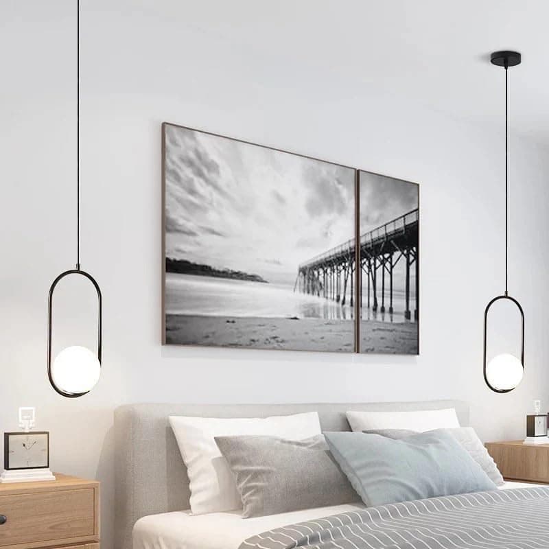 Modern Black Hanging Bedroom Light Fixture | Oval Shape 20x50cm | Mishkah Lighting