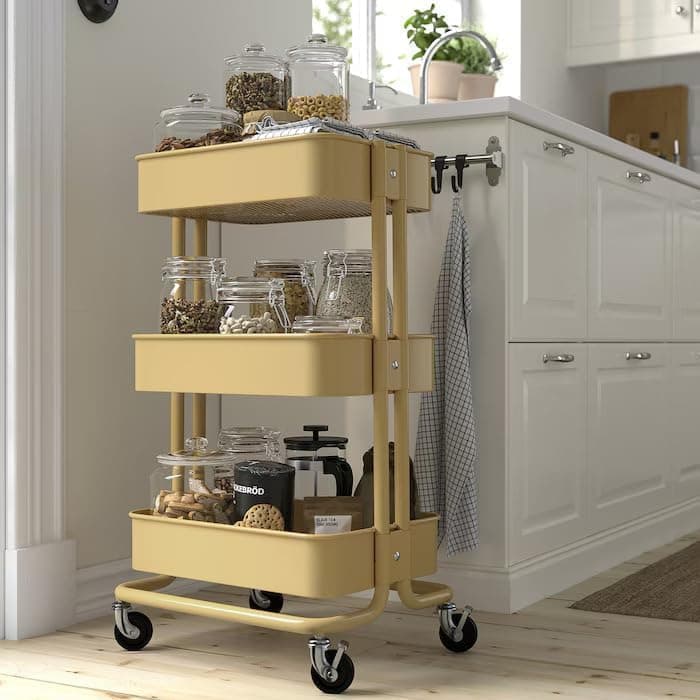 Kitchen Trolley Cart - Rolling Utility Organizer Rack, Perfect for Office & Bathroom Storage, 85x42x35 cm - Yellow
