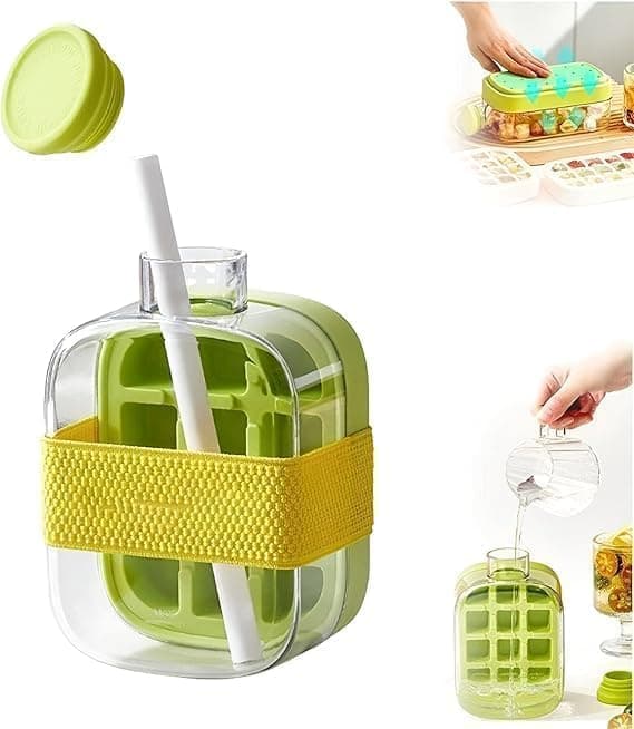 Innovative 2-in-1 Ice Maker Water Bottle with Straw - Leak-Proof Design - 500ml Green