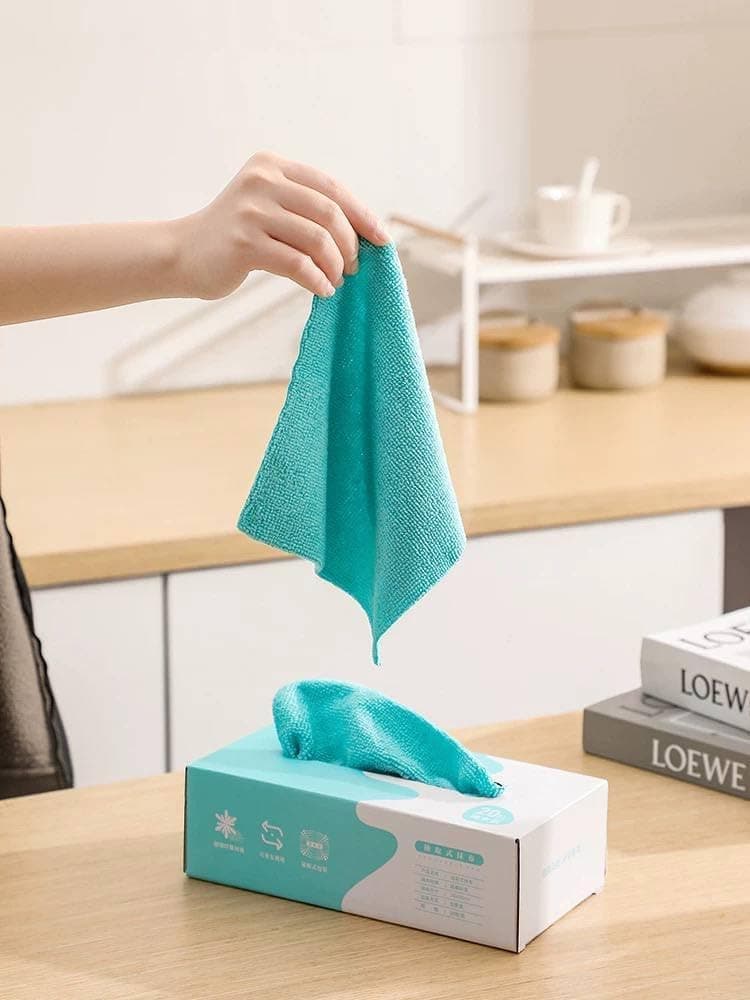 Reusable Microfiber Cleaning Wipes with Boxed Dispenser (20-Pack) - Super Absorbent - Blue