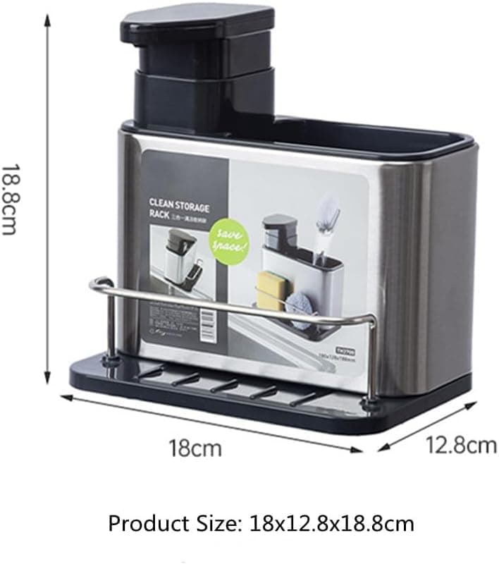 Stainless Steel 3×1 Sink Organizer with Soap Dispenser, Brush & Sponge Holder - Silver