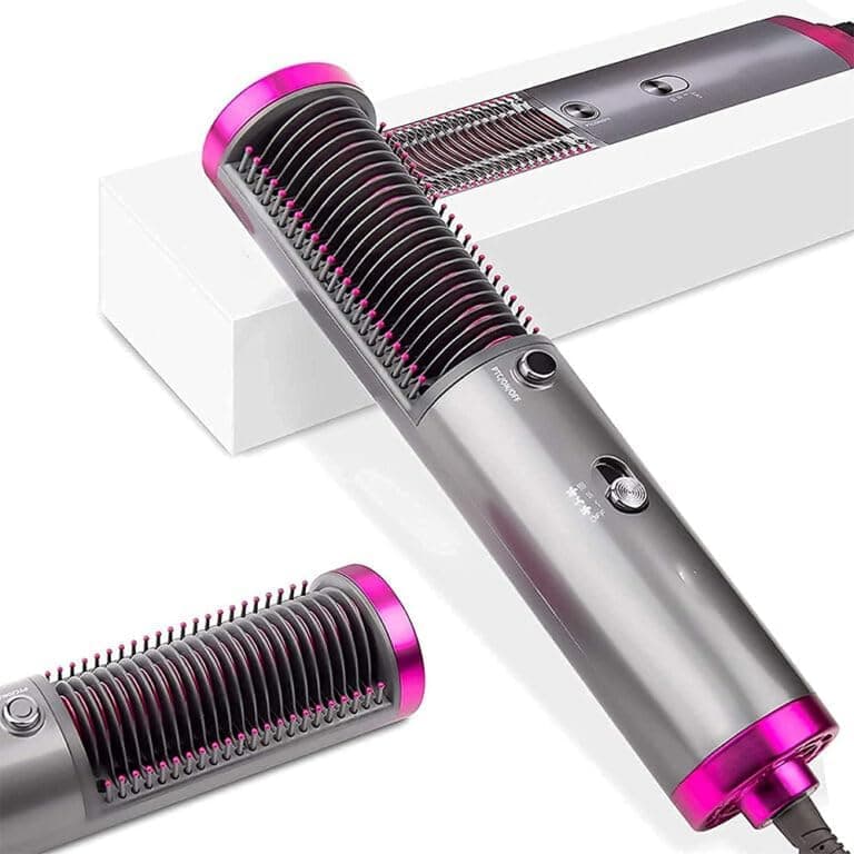 XRUI 2 in 1 Heated Hair Straightener Brush with Anti-Scald Design – Fast Heating Ceramic Ionic Styling Tool for Straightening and Combing Hair with LCD Display and Adjustable Temperature