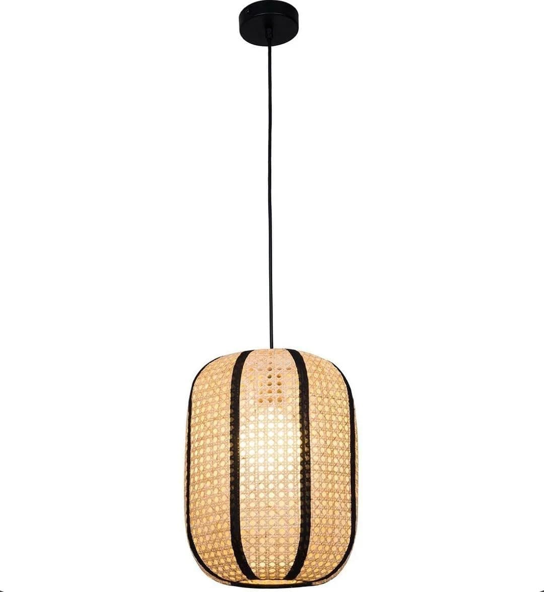 لمبة معلقة بخيزران Meshkah Lighting | بيج x أسود | فن ديكوري | 25*35 سم