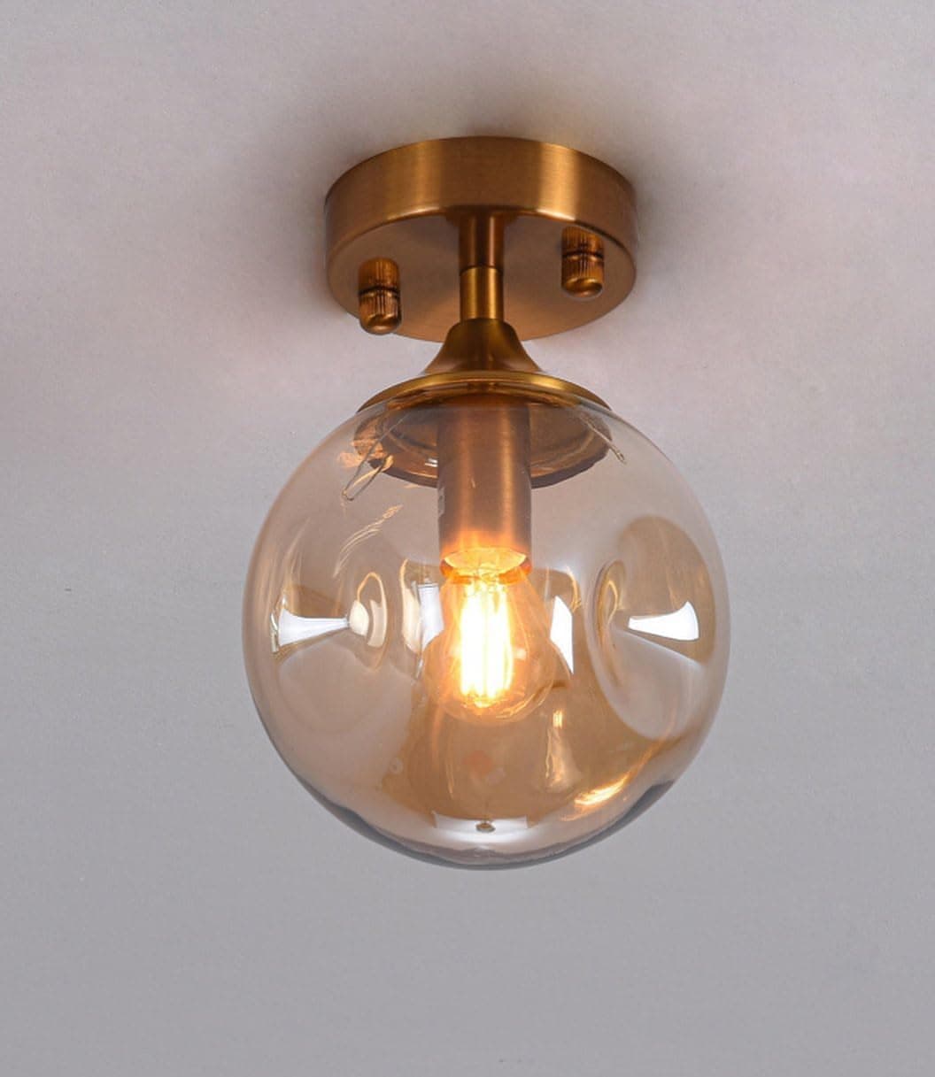 Modern Glass Ceiling Lamp with Gold Accents and Amber Glass by Mishkah Lighting