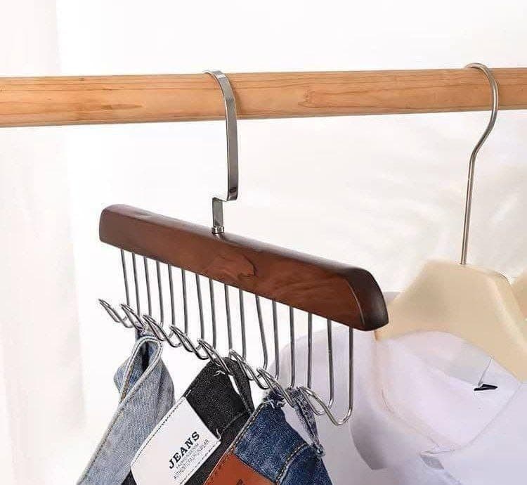 Wooden 8-Hook Clothes Hanger Organizer for Wardrobe and Cupboard