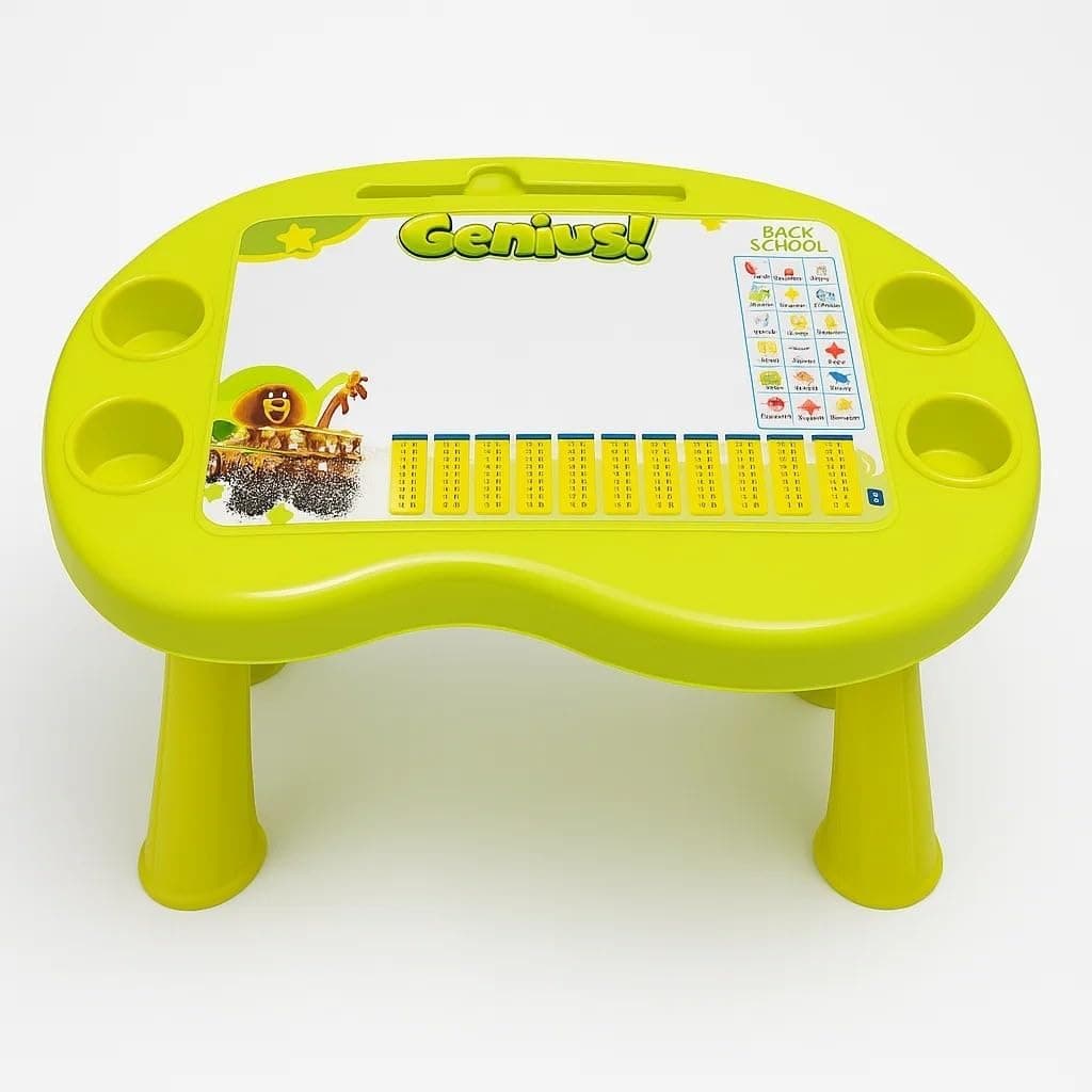 Kids Study Table, Lightweight Structure with Storage and Writing Board, Educational Desk with Alphabet, Multiplication Table and Pen Holder for Boys and Girls - Green