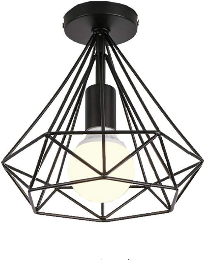 Mishkah Lighting Industrial Vintage Metal Cage Ceiling Lamp__ for Dining Room Bedroom (Black)