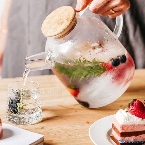 High Borosilicate Glass Teapot With Stainless Steel Filter And Bamboo Lid -(1800Ml)