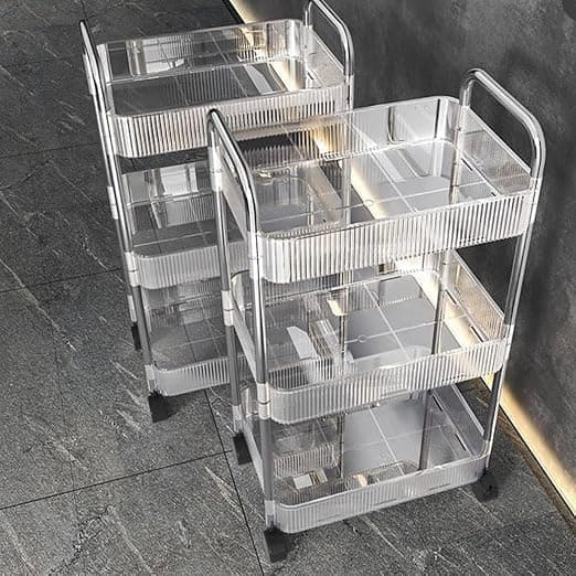 Modern Acrylic Rolling Storage Cart - 3 Tier Metal Frame, Clear Shelves