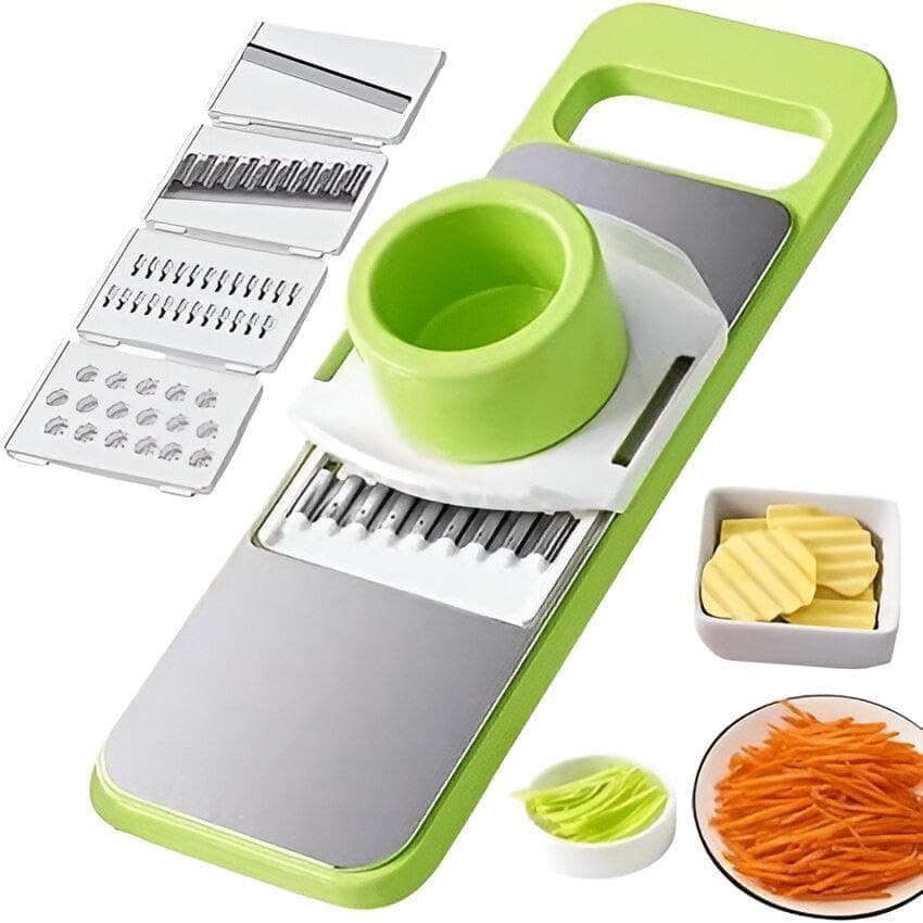 Ultimate 5 in 1 Vegetable Chopper and Slicer – Multifunctional Manual Cutter for Fruits and Vegetables with Adjustable Blades for Precise Slicing Dicing and Grating - Green