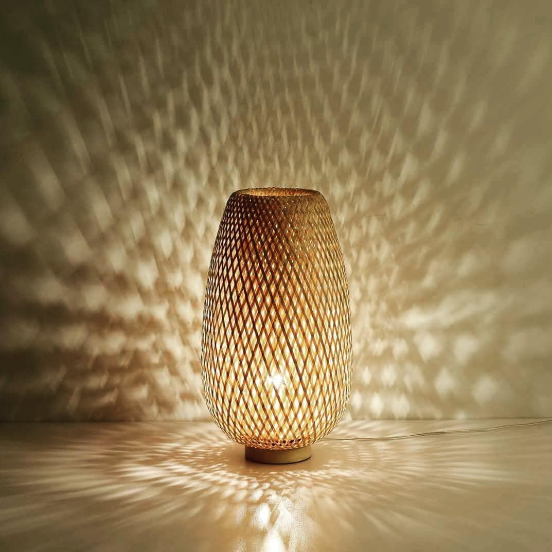 Meshkah Lighting Rustic Table Lamp Woven Grid - Matte Finish - Bamboo Base - E27 Bulb Base