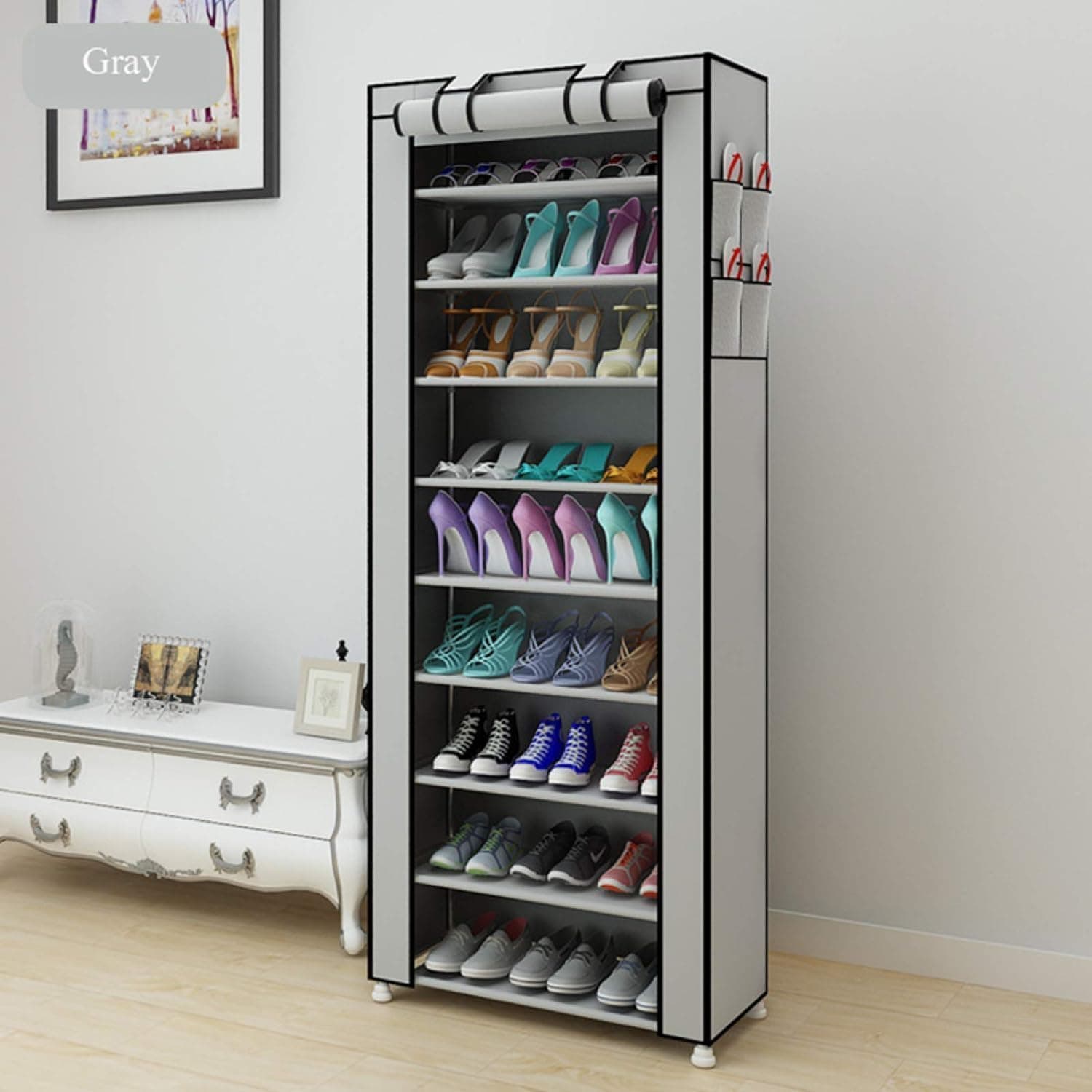 9-Layer Dustproof Shoe Cabinet Shelf with Cover, Shoe Organizer - 60x30x160cm