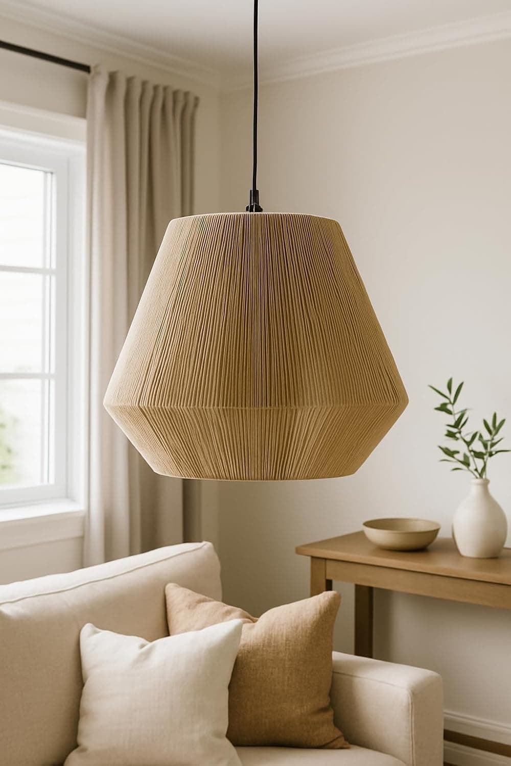 لمبة سقف ديكورية حديثة من الحبال الطبيعية باللون البيج - Mushkah Lighting - تصميم هيكساغون
