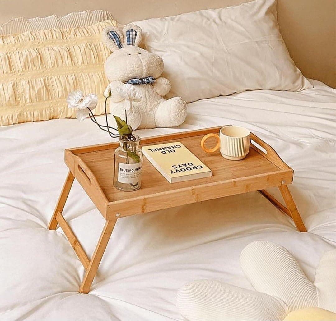 Foldable Wooden Breakfast Tray with Handles - Portable - Eco-Friendly