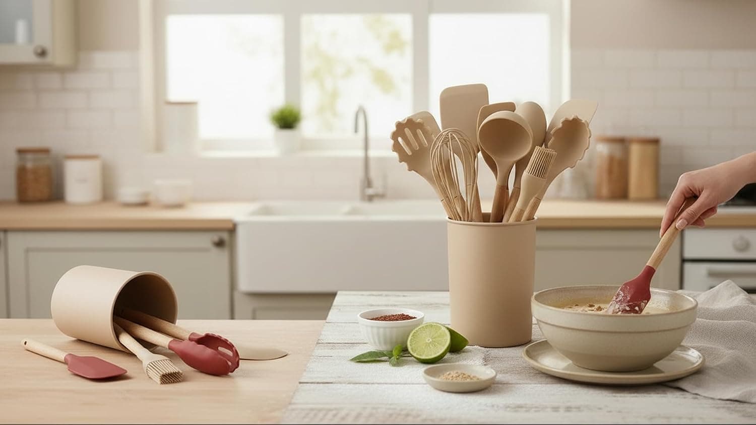 Silicone Kitchen Spatula Set | Non-Stick Heat Resistant | Wooden Handles | 12 Pieces