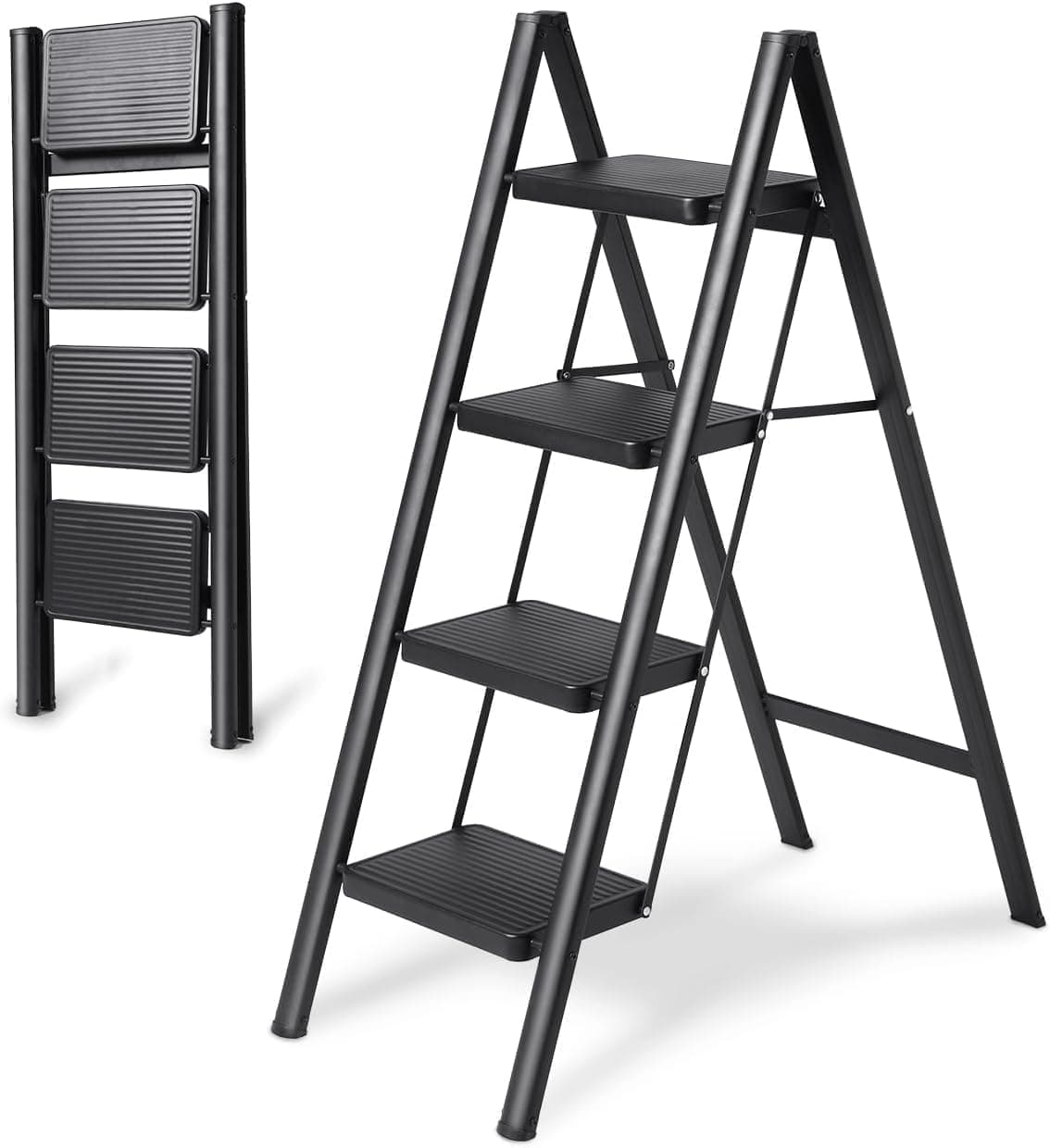 Generic 4 Step Folding Ladder - Anti-Slip, Lightweight, Black