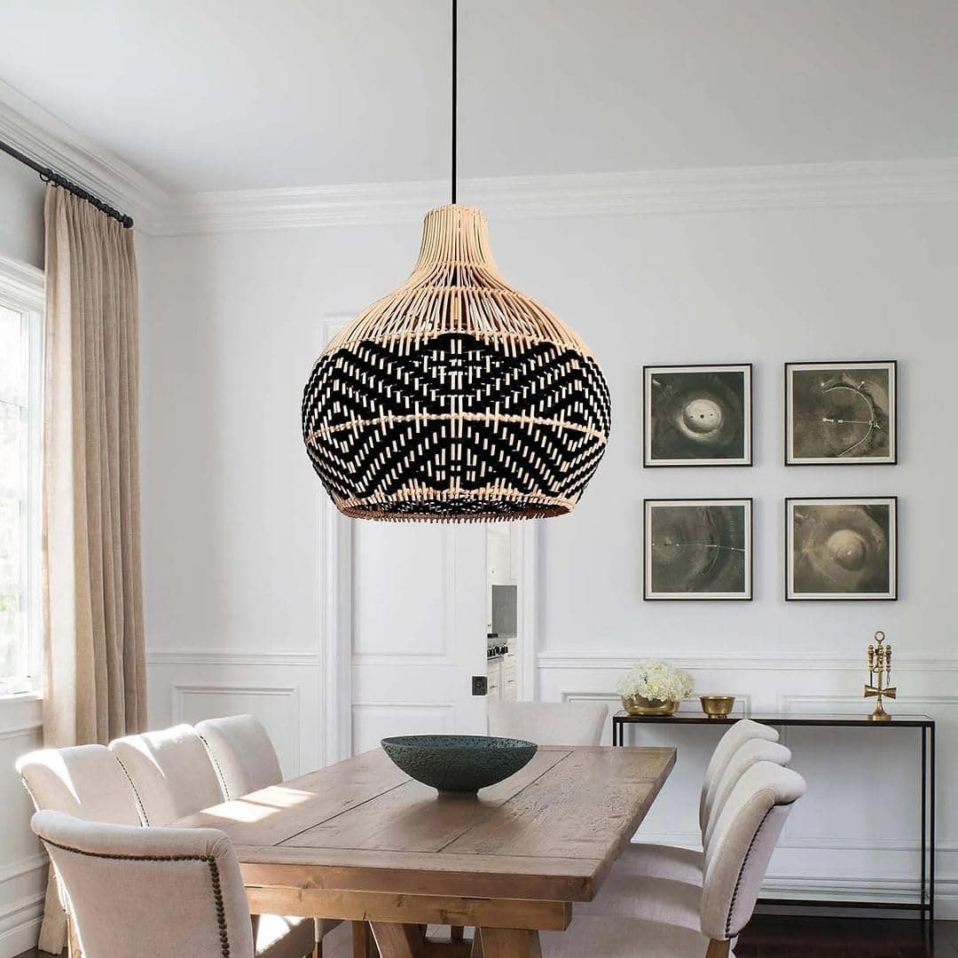 Mushkah Lighting Bohemian Style Woven Bamboo Hanging Lamp Beige x Black & Natural__