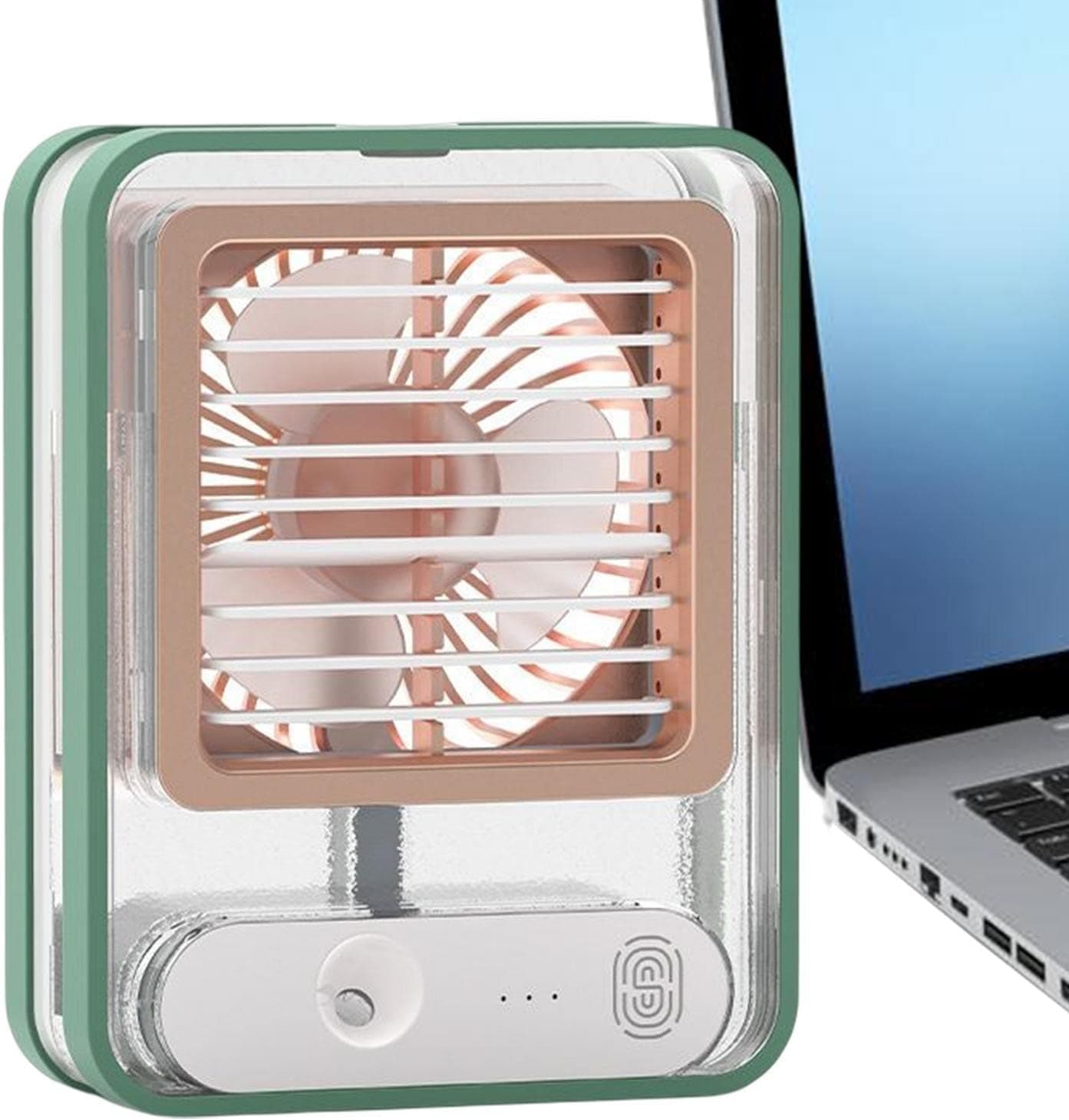 Mini Desk Fan, 3-in-1 Cooling with Mist Spray and LED Night Light, USB Rechargeable, Portable Fan for Home, Office, Bedroom, Travel or Outdoor Use - Green