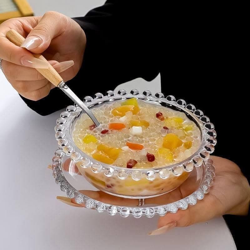 Generic Crystal Glass Bubbles Bowl Set of 12 (6 Bowls + 6 Plates) 10cm