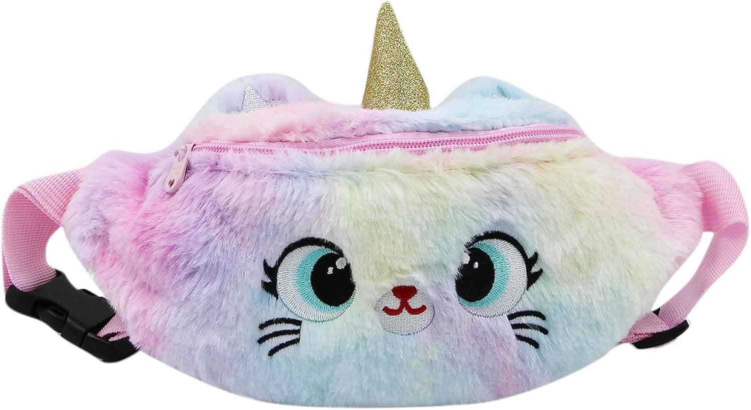 BOLLEY JOSS Plush Panda Fanny Pack for Kids, Rainbow-Unicorn, Adjustable Belt Bag