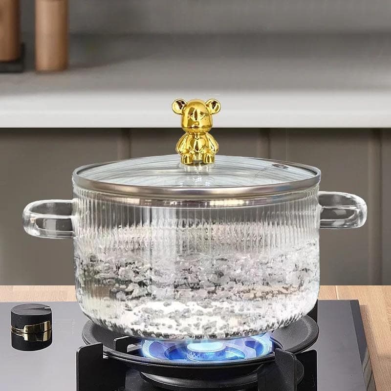 حلة بيركس حرارية سعة 1.7 لتر - تحمل حتى 150 درجة - شكل جميل - زجاج بورسليكات - وعاء طهي علوي (شفاف)
