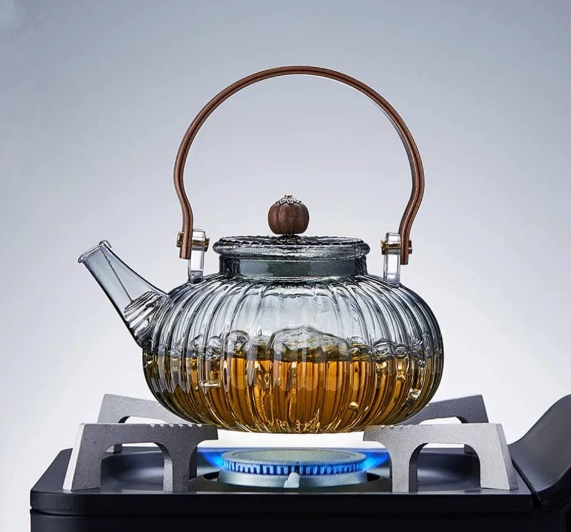 Glass Teapot with Filter, 800ml, Heat Resistant, Wooden Handle