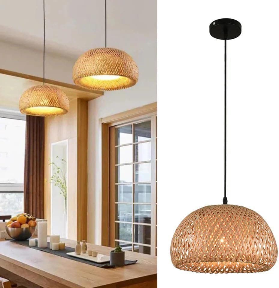 Rustic Bamboo Hanging Lamp - Natural Finish - by Mishkah Lighting