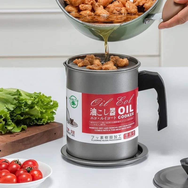 Glass Cooking Oil Container with Strainer, 1.4L Deep Fat Filter Pot - Multi Color