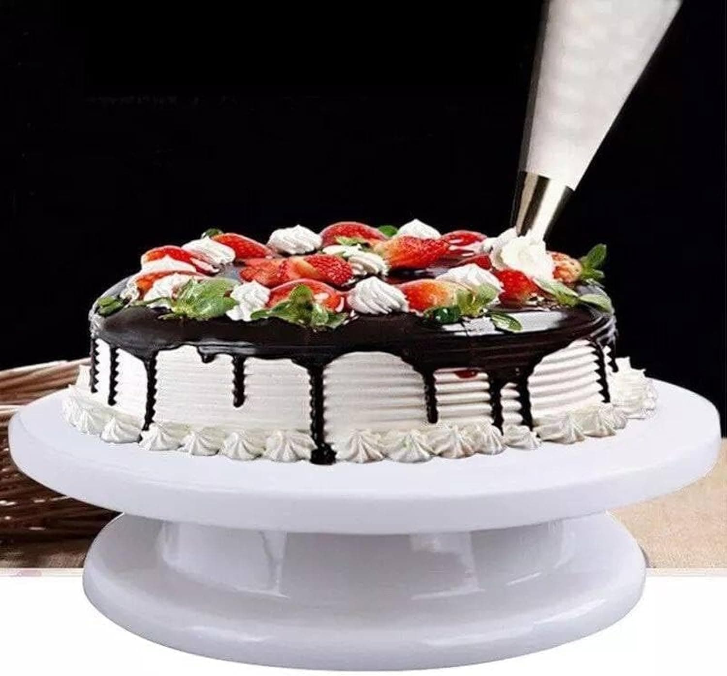 11 Inch Non-Slip Rotating Cake Decorating Turntable - White Plastic Stand