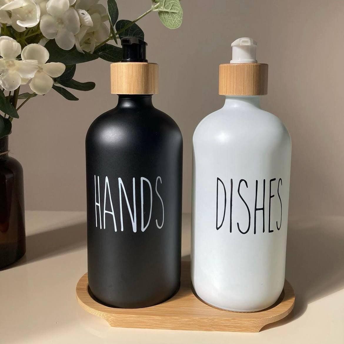 Elegant Glass Soap Dispenser Set for Kitchen & Bathroom - 500ml - Black & White - Contemporary Decor