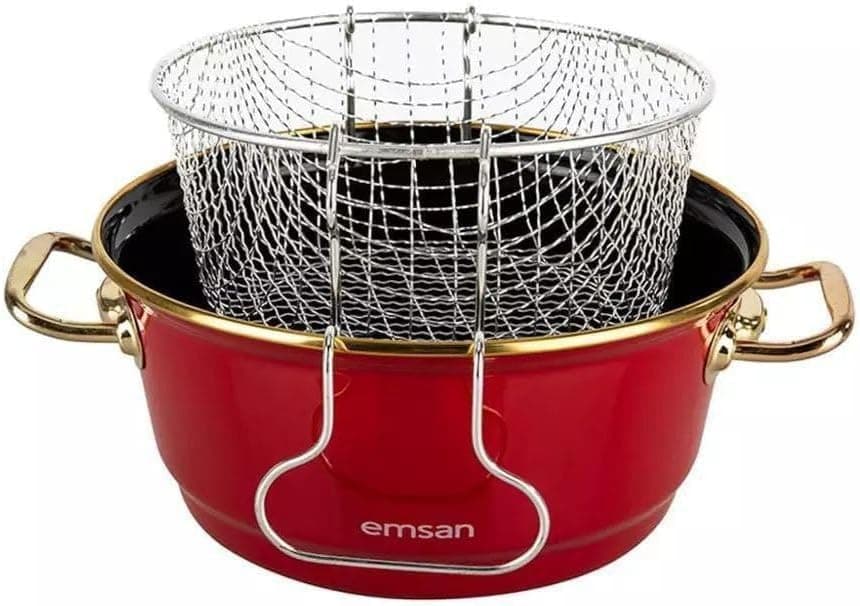 Generic Non-Stick Deep Fryer with Stainless Steel Frying Basket - 28cm Red