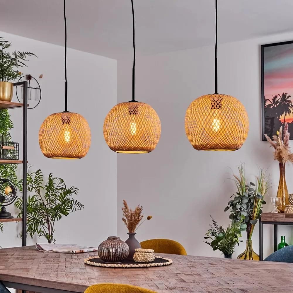 لمبة تعليق سلة بامبو من ماركة Mushkah Lighting - 3 رؤوس