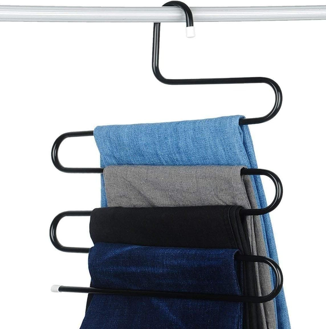 Updated Pants Hanger S Shape Non Slip 5 Layers Wardrobe Hanger for Tie Scarf Jeans Saree (White) (36 * 38cm)