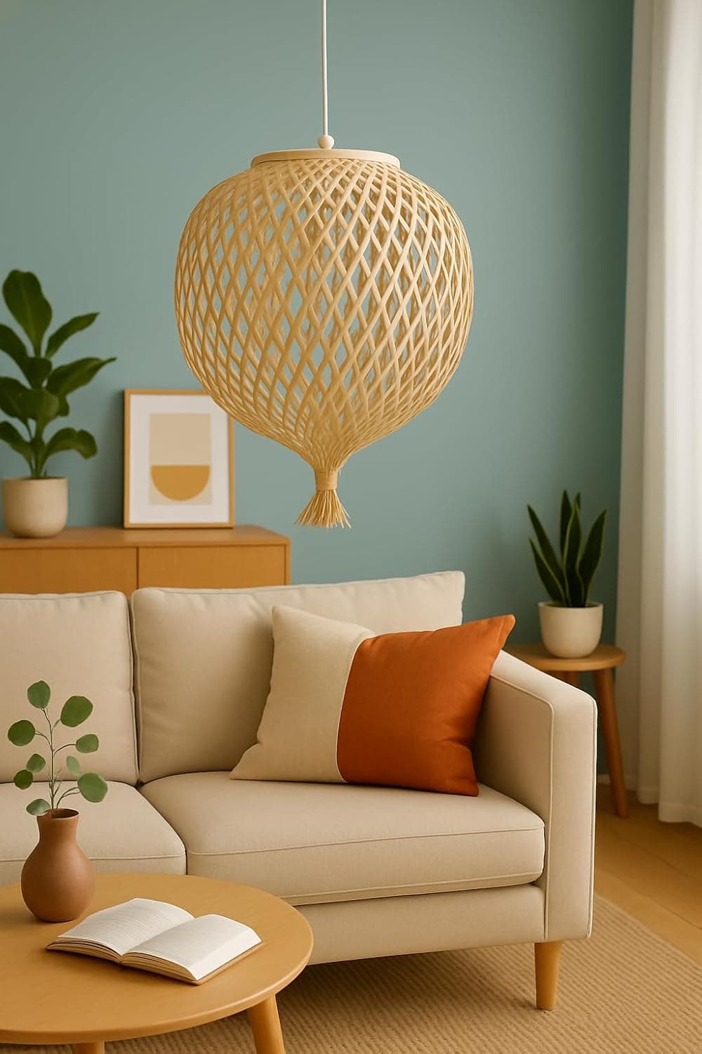 Mishkah Lighting Natural Wicker Ceiling Lamp - Grid Design