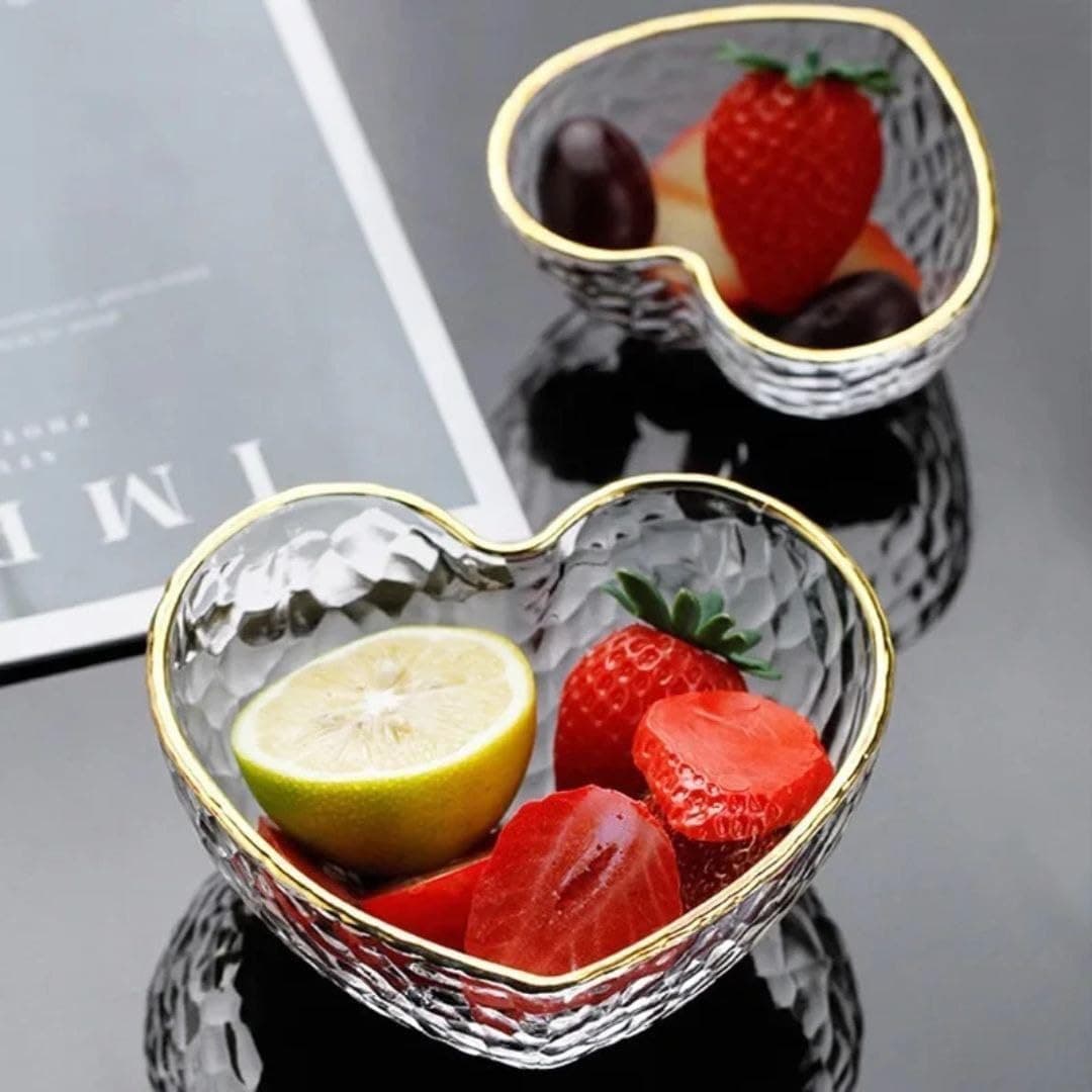 Heart-Shaped Dessert Bowls Set of 6 - Gold Frame - Elegant Design
