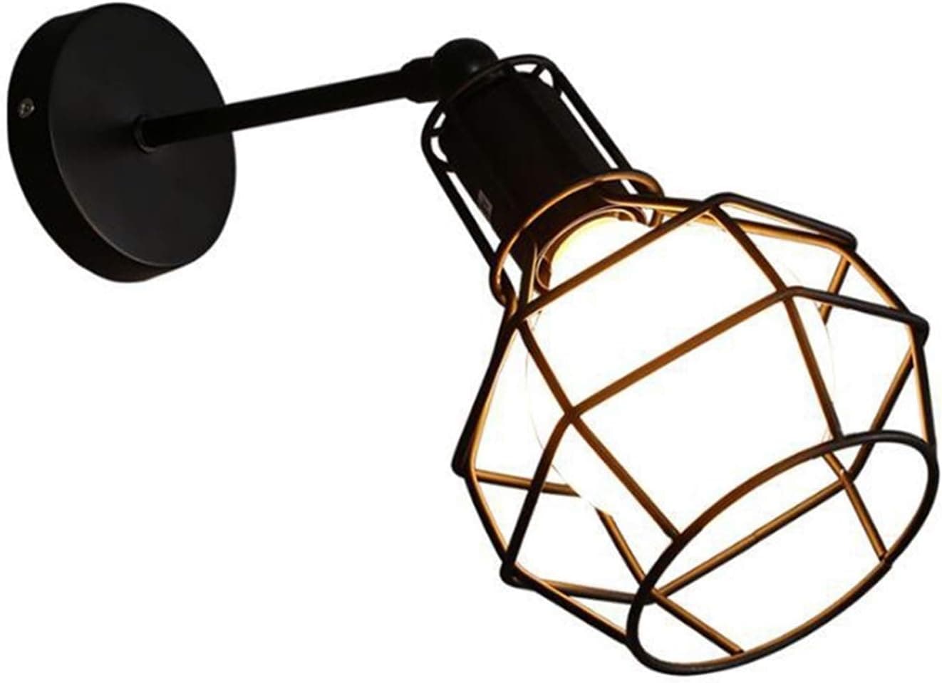 Vintage Industrial LED Cage Wall Light - Black Iron Sconce, E27, Modern Indoor Lighting