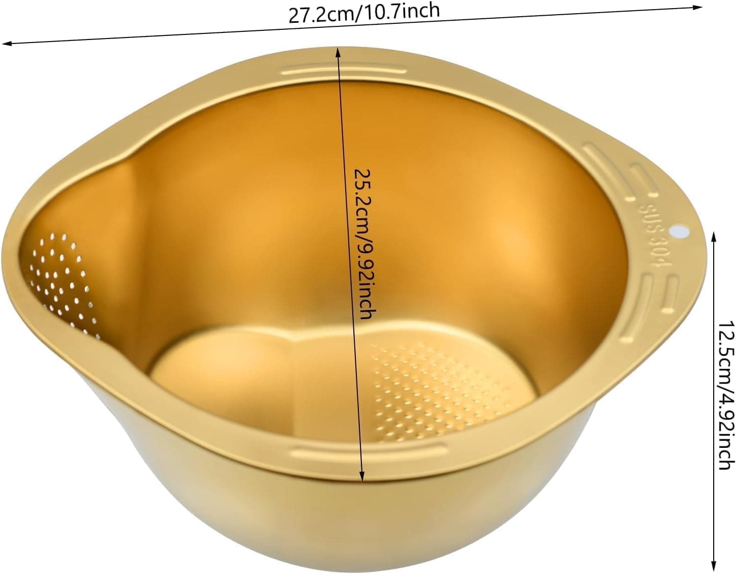 Stainless Steel Rice Washer Strainer Bowl with Side Drainers - Food Cleaning and Draining Tool